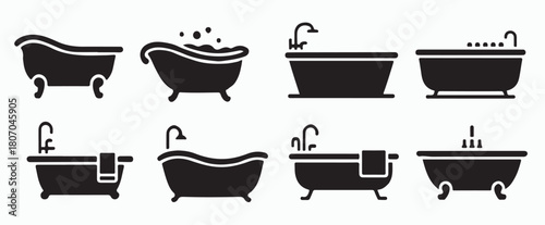 modern bath tub icon set in solid style 