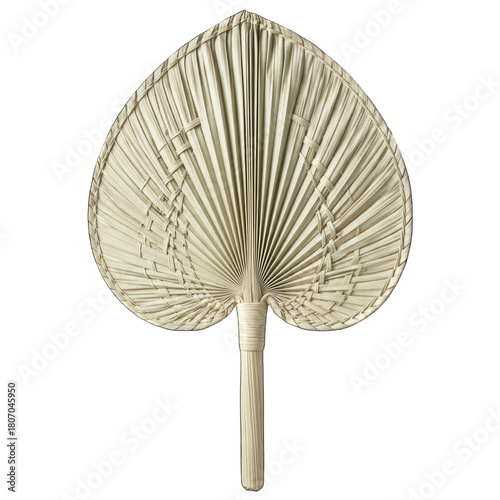 Woven palm leaf fan on black isolated on white transparent background png 2025 2026 download