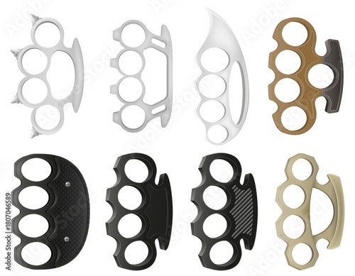 metal brass knuckles, a melee weapon used for close combat, fights, and robberies vector illustration isolated on white background