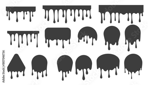  melted drips shapes drop flow of black liquid isolated
