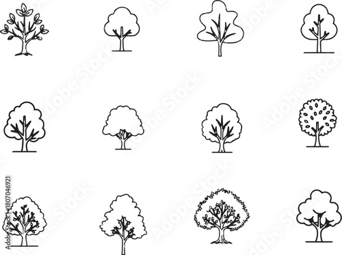 Diverse Tree Icons Collection Representing Nature in Simplicity and Elegance