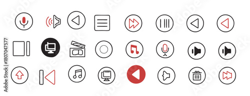 Modern Flat Line Icons for Multimedia Control