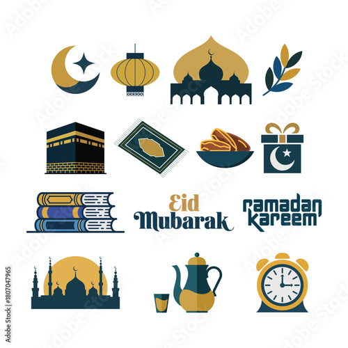 Islamic ramadan flat icon set illustration