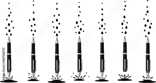 Sequential ink dispersion illustration using classic pens in multiple stages