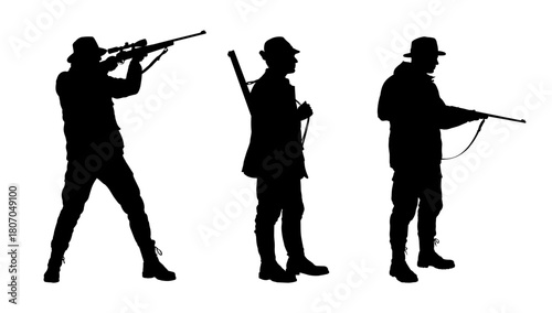  Set of hunter silhouette with rifle, - vector illustration
