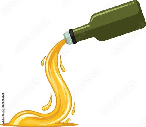 Pouring liquid from a green bottle with abstract and curved shapes