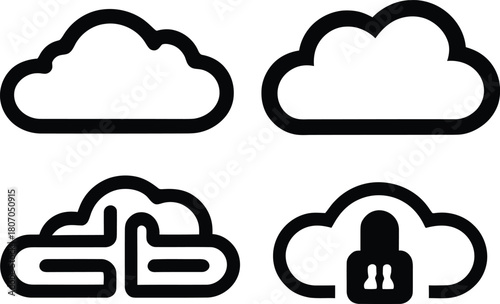 data cloud icon set silhouette style minimal vector art illustration on a white background
