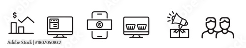 Modern Business Strategy Icons for E-commerce and Marketing