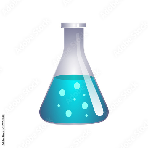 Erlenmeyer flask with blue liquid for science experiment