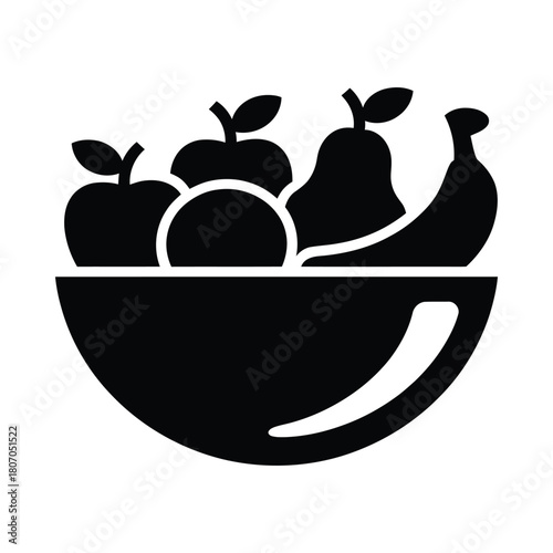 Simple black silhouette of a bowl full of fresh fruit