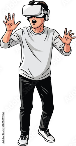 Man immersed in a virtual reality experience using a VR headset