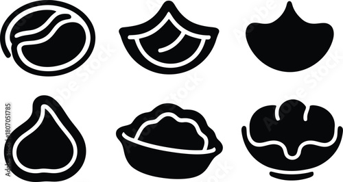dumpling icon set silhouette style minimal vector art illustration on a white background
