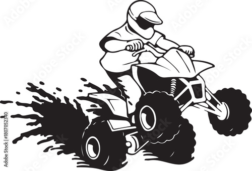 Print atv rider doing a wheelie isolated on