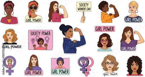 Empowering Female Vector Set Illustrating Women's Day and Feminist Solidarity