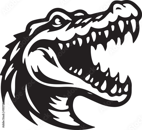 Print alligator head with open mouth isolated on, vector illustration