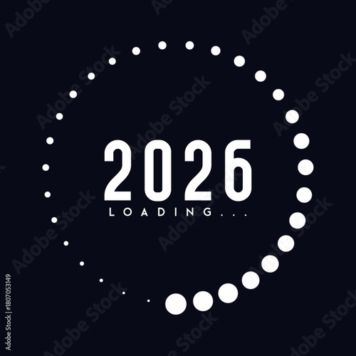 Loading New Year 2026 concept vector illustration circular progress bar with dots showing anticipation for the future year, digital update, fresh start, holiday countdown, coming soon, waiting, fiscal