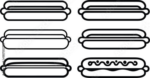 hotdog icon set silhouette style minimal vector art illustration on a white background
