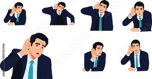 Conceptual illustration of attentive listening and business communication scenes