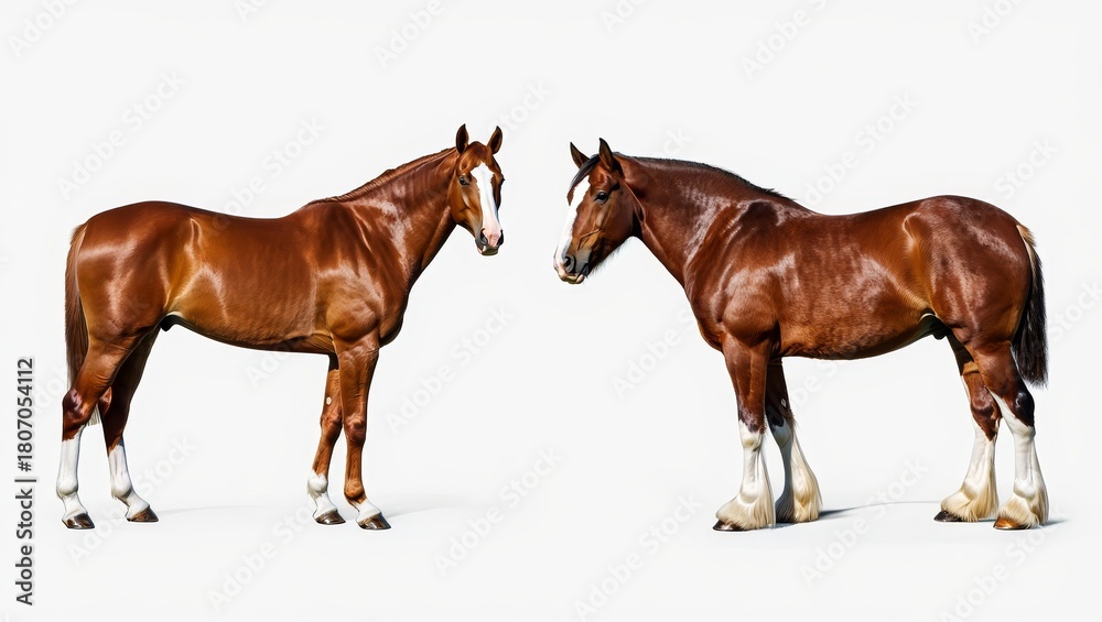 Obraz premium Two Chestnut Horses Facing Each Other - Studio Portrait