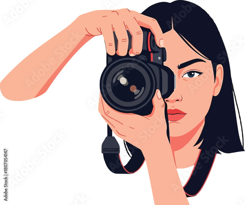 Focused female photographer capturing moments with her professional camera