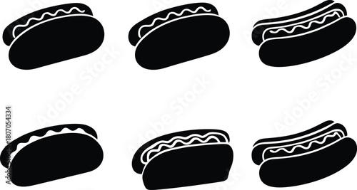 hotdogs icon set silhouette style minimal vector art illustration on a white background
