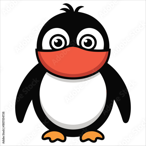 Cartoon penguin with a large orange beak isolated on, vector art