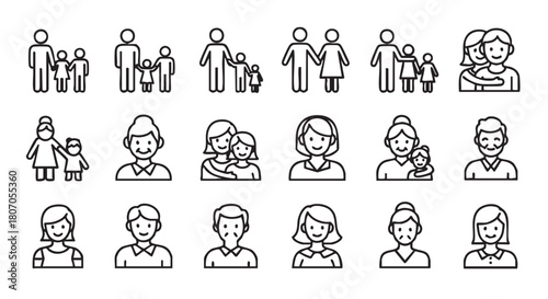 Family and Generations Icon Set for Various Applications and Designs