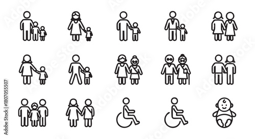 Family icon set with parents and children in simple design