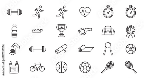 Fitness and exercise icons representing sports and a healthy lifestyle