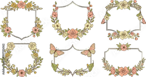 Elegant Floral Frames with Butterflies for Creative Design Projects