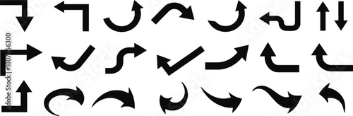 arrow, direction, symbol, sign, pointer, navigation, movement, graphic, design, element, template, curve, bend, turn, up, down, left, right, black, white, background, isolated, collection, set, vector