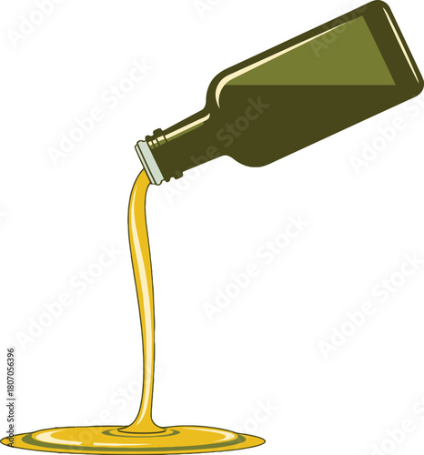 Pouring golden liquid from a green bottle, creating a vibrant illustration
