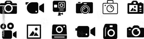 camera, video, camcorder, photography, film, recording, device, technology, icon, set, collection, silhouette, graphic, design, illustration, vintage, retro, digital, lens, aperture, screen, image, pi