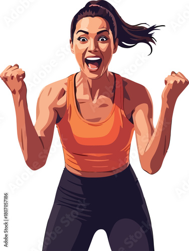 Energetic athletic woman celebrating success with enthusiasm and triumph
