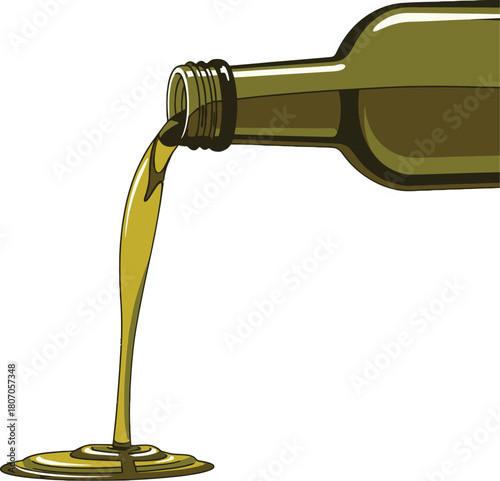Pouring liquid olive oil, food preparation and culinary illustration art
