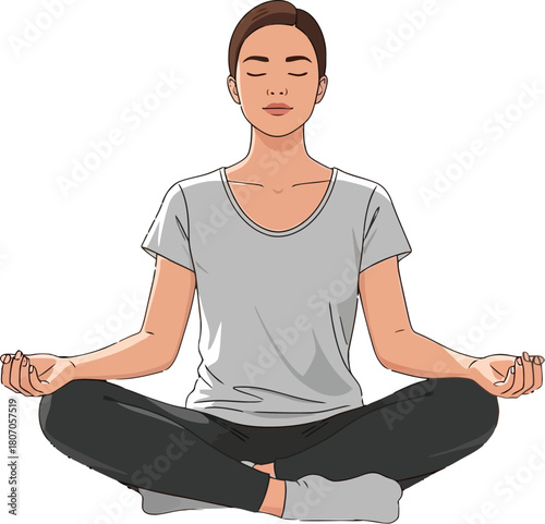 Woman peacefully meditating in lotus position for wellness and calm