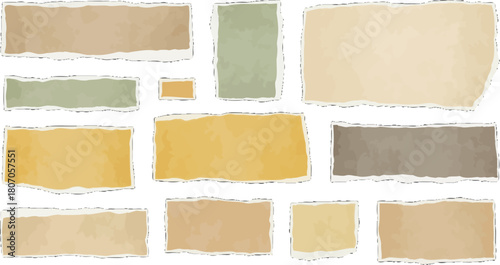 Collection of vintage paper scraps with rough edges, perfect for collage