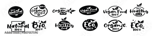 Organic natural bio labels set icon, healthy foods badges, fresh eco vegetarian food stock vector