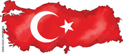 Vibrant Red Turkey Map Embellished with Symbolic Crescent and Star Motifs