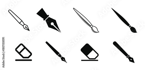 paintbrush pen eraser stationary icon vector template 