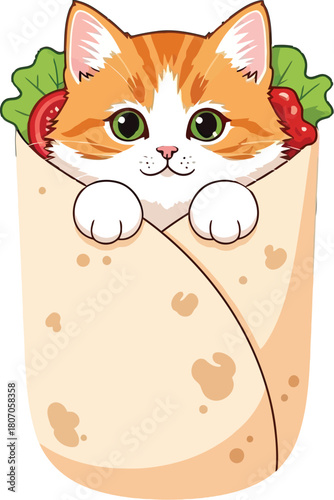 Whimsical Kitten Burrito Illustration: A Playful Fusion of Feline and Food