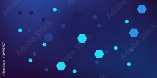 Abstract Digital Blue Hexagons Business or Science Background. Medical Research or Tech Innovation Online Webinar Presentation Event. Conference