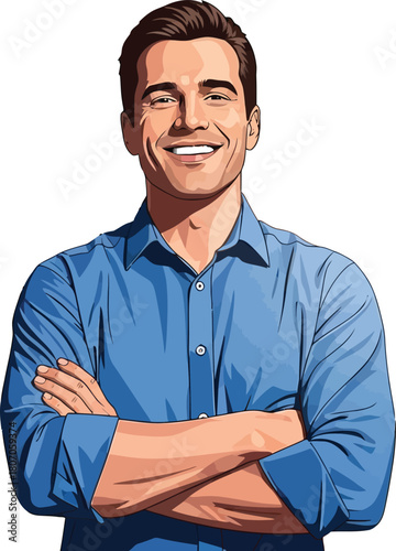 Confident cartoon man in casual business attire with a warm smile