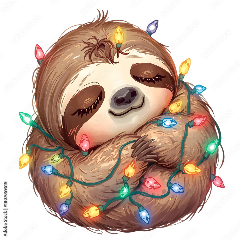 Naklejka premium A lazy Christmas sloth refusing to participate in holiday activities. Cute and relatable.