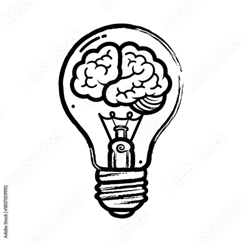 Doodle Style Brain Idea in Lightbulb Vector Illustration