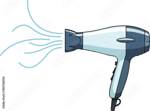 Stylized illustration of a hair dryer with flowing air currents effect