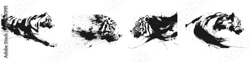 Abstract ink brush illustration of a tiger, inspired by Asian art. Chinese zodiac