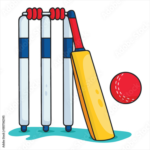 Cricket Equipment Vector – Bat, Ball & Stumps Illustration