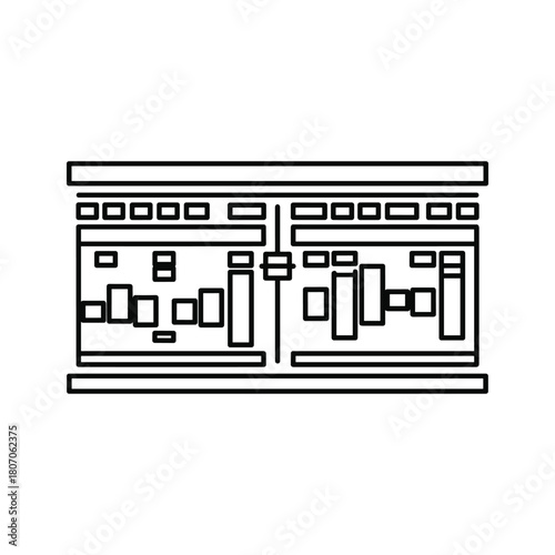 Audio mixing console with faders and knobs, isolated on