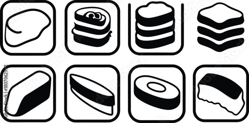 sashimi slice icon set silhouette style minimal vector art illustration on a white background
